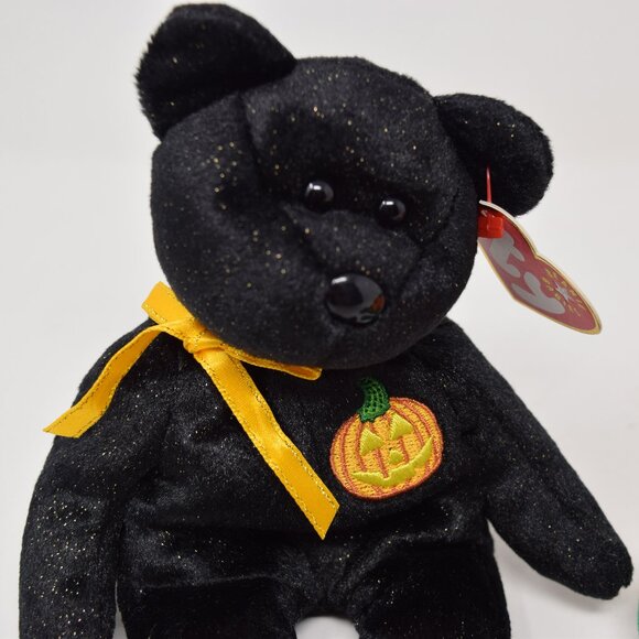 2 Ty 2001 Haunt 1998 Pumkin Beanie Baby Halloween Bear Pumpkin Stuffed Animal - Picture 2 of 16
